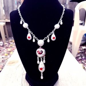 Ruby Red and Silver Drop Necklace